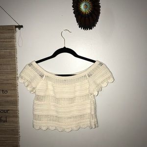 Cream crochet off shoulder crop